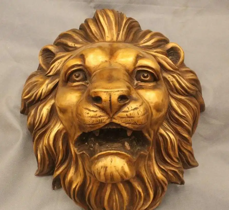 

16' Chinese Famous Fengshui Folk Bronze Guardion Lion Head Mask Statue sculpture