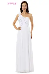 Белый 2019 дешевые платья подружки невесты до 50 A-Line одно плечо длиной до пола шифон Цветы Длинные свадебные платья