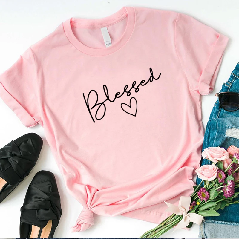 

Blessed Letter Printed T Shirt Women Summer Short Sleeve Christian Tshirt 90s Girl Aesthetic Faith Tops Jesus Tee Drop Shipping
