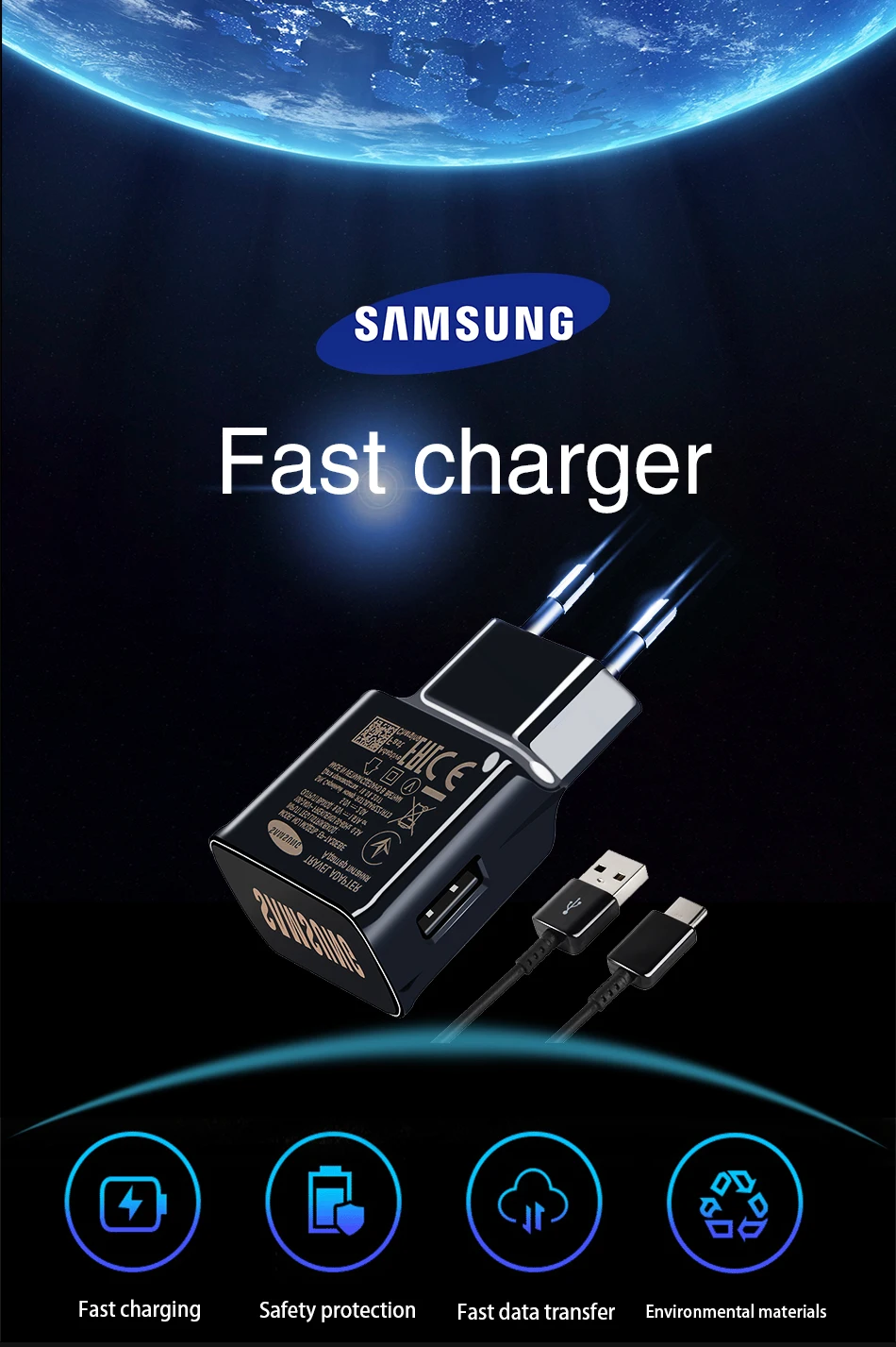 1Samsung Galaxy S9 S8 S8 Plus note 8 Original Adaptieve Fast Charger Travel Adapter EU ONS UK 9V1. 67A & 5V2A Quick Charger 3.0