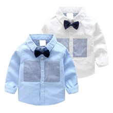 Осень Обувь для мальчиков рубашка, галстук-бабочка в полоску блузка детская рубашка с длинными рукавами для детей Обувь для мальчиков Одежда для джентльменов производительности шоу костюм