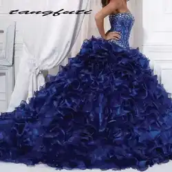Очаровательные бальные платья Бальные платья из темно-синей органзы Бисер платье для выпускного вечера Милая официальная Вечеринка vestidos de