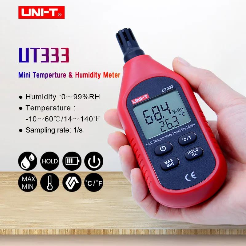 

UNI-T UT333 Mini Temperature Humidity Meter Indoor Outdoor Hygrometer Overload Indication Unit Conversion LCD Backlight