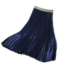 Весенняя элегантная женская плиссированная юбка Эластичная Высокая талия Женская длинная юбка Женская Осенняя Женская Высококачественная миди юбка женская s Saia