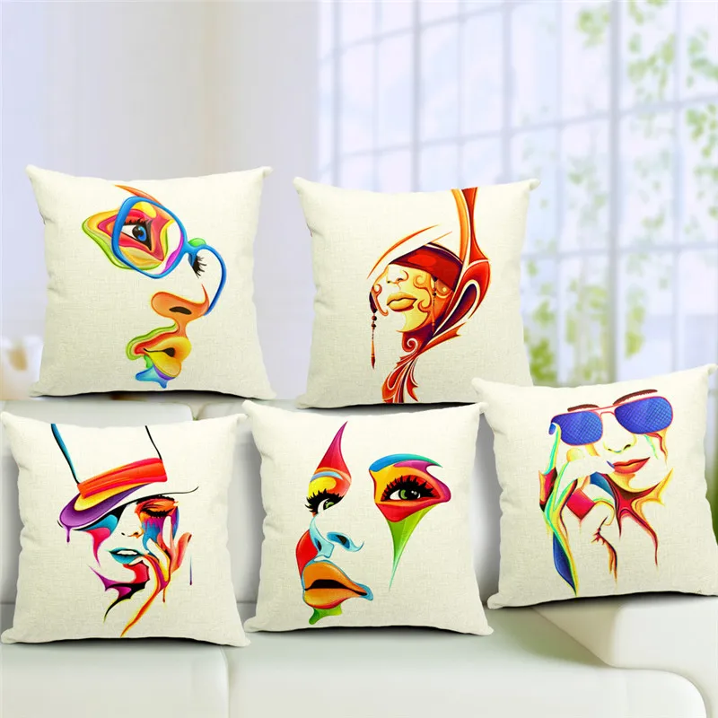 5 pc 45cm*45cm Art Face Printed Cover Waist Pillow Cases Throw Pillows
