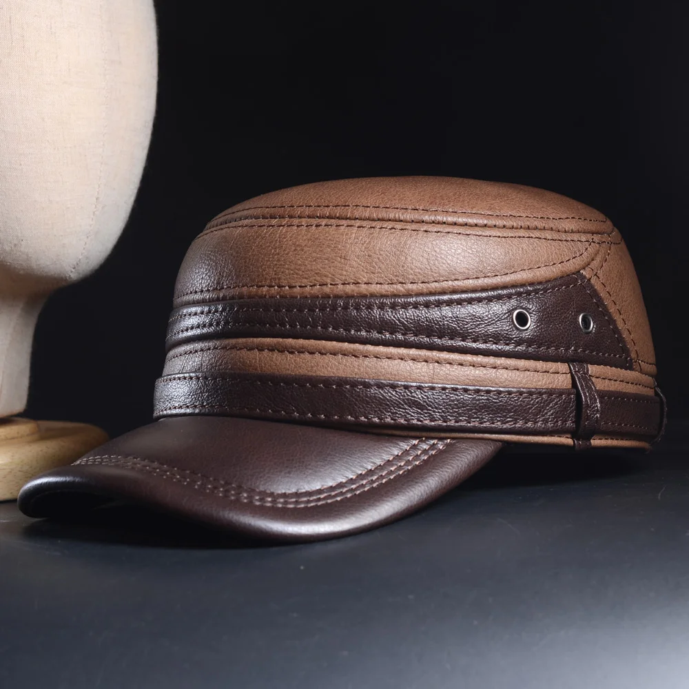 

Winter Warm Thick Lining Women's Men's Real Cowhide Leather Earflaps Army Baseball Golf Hat/Cap