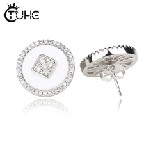 Большие Кристальные серьги-гвоздики для женщин, серебряные, черные, белые, керамические женские серьги, стразы, CZ Ширина, 18 мм, свадебный подарок