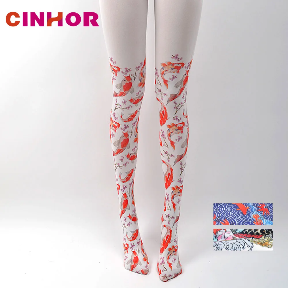 

CINHOR Brand 3 Style Pattern Spray Red Year Painting Candy Colors Leg Slimming Sweet Siamese Partner Leg Socks Spring Pantyhose