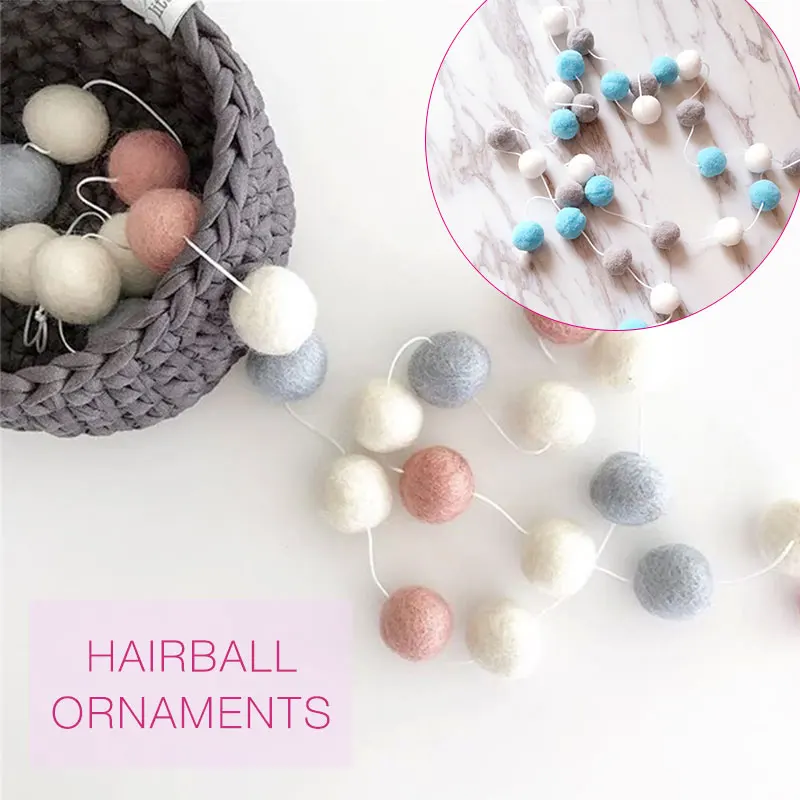 

30pcs Felt Balls Hanging String Wool Balls For Baby Bed Kids Room Decor Handmade Beautiful Wool Christmas wedding Home Decor