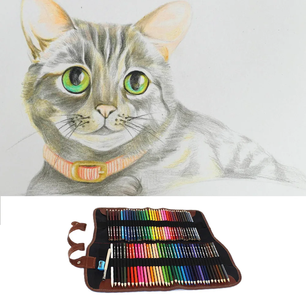 

72 Art Coloured Pencils with Portable Canvas Pencil Wrap Pouch for Adult Coloring Books Drawing Writing Sketching Doodling