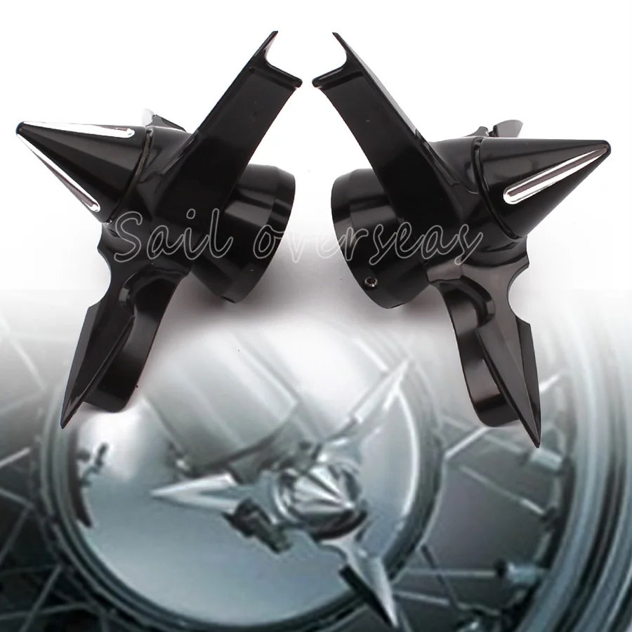 

Free Shipping 1pair Aluminum Black Front Spun Blade Spinning Axle Caps Bolt Nuts Cover for Harley Dyna Softail Touring XL XG