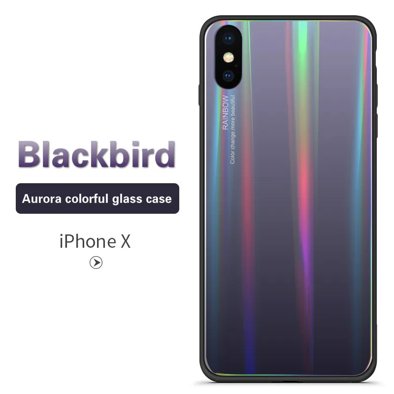 

For iPhone 6 6s 6P 6sP 7 7P 8 8P X Fashion Glass Phone Case Aurora Colorful Gradient Fashion TPU Mobile Phone Case