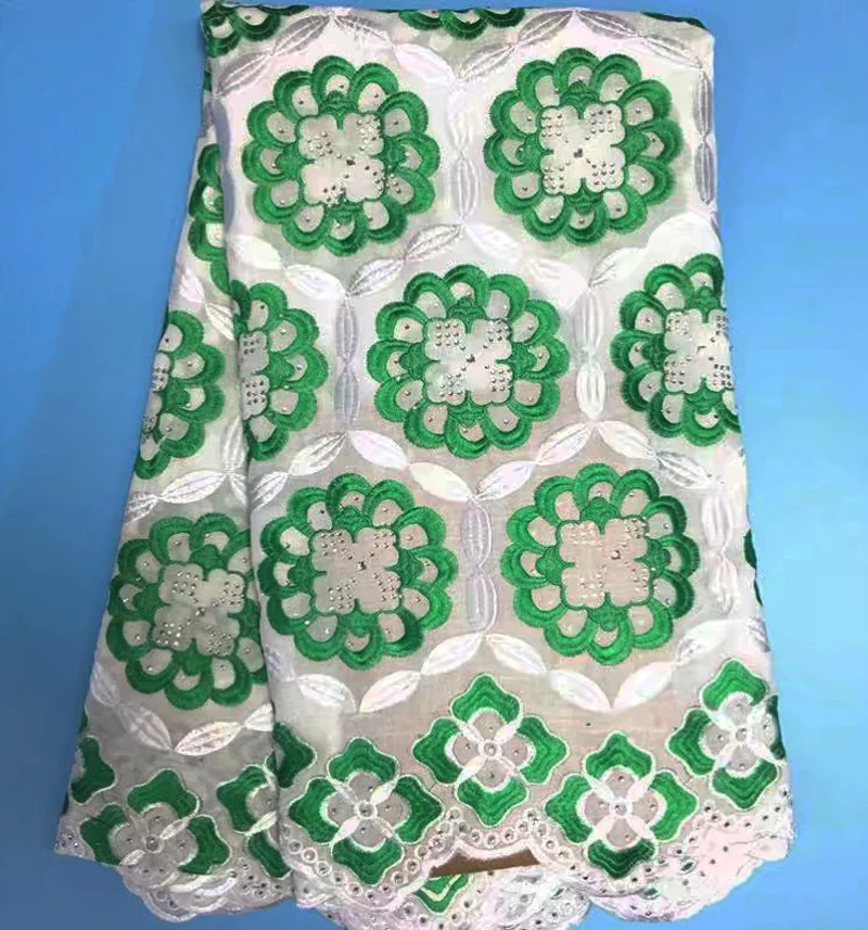 

Free shipping (5yards/pc) Swiss lace fabric with stones and embroidery white green African cotton lace fabric for dress CLS28