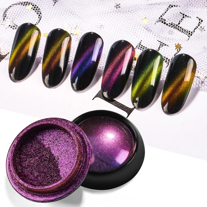 

MEET ACROSS 5D Cat Eye Nail Glitter Powder Magnet Pigment Color Powder Nail Art Purple Blue Cat Eye Effect Manicure Dust