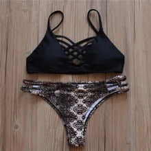 Модное черное бикини комплект с вырезами снизу Холтер пуш-ап купальник для женщин купальник с заниженной талией купальный костюм Размер L пляжная одежда Biquini