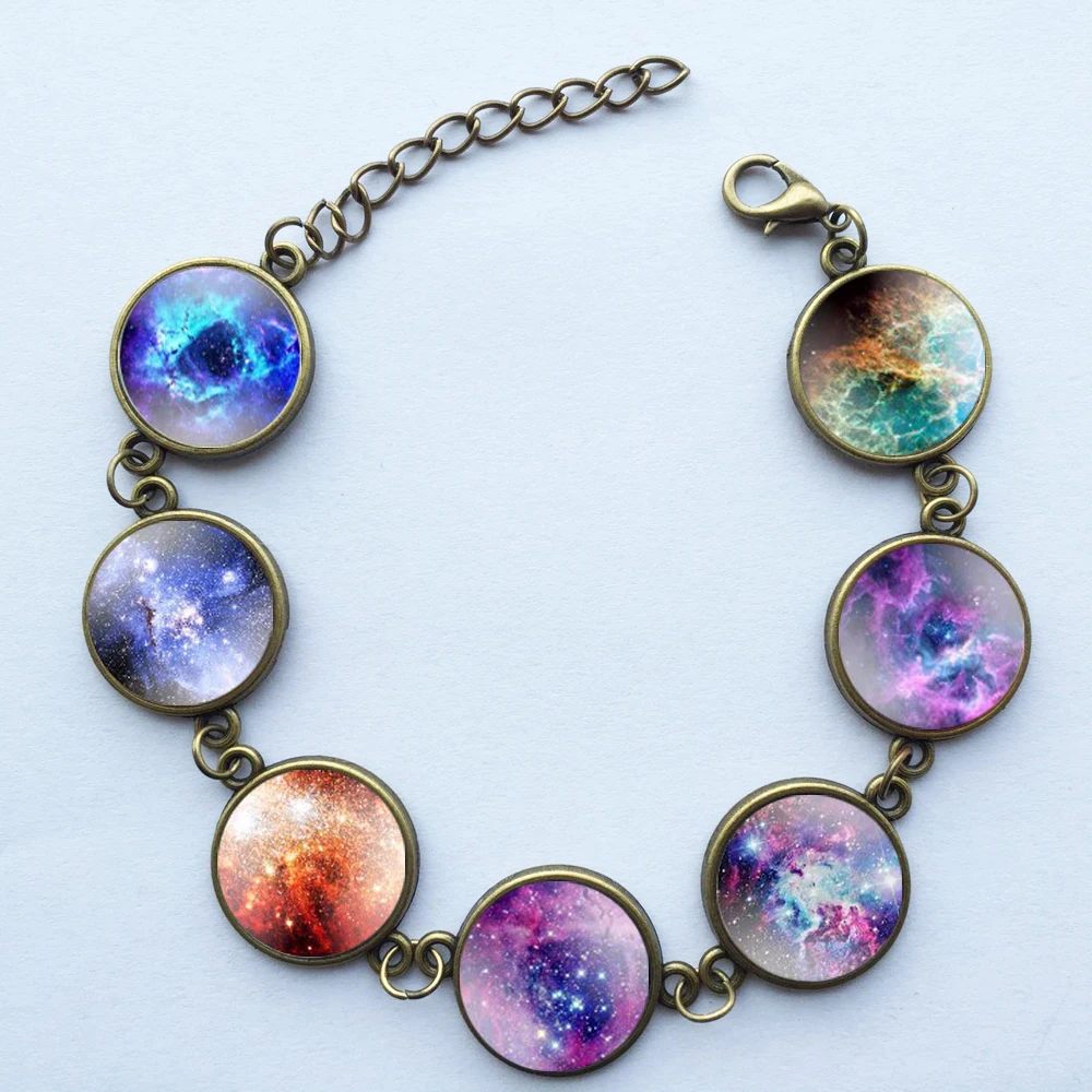 Handcrafted Vintage Bracelet Galaxy Space Glass Cabochon Picture