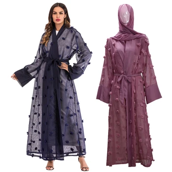 

Abaya Dubai Floral Mesh Maxi Cardigan Muslim With Hijab Muslim Dress Jilbab Qatar UAE Abayas For Women Turkish Islamic Clothing