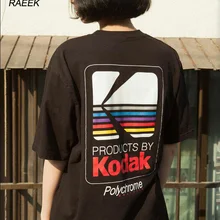 RAEEK Летняя мужская и женская футболка INS Корейская ретро свободная футболка с надписью Kodak с коротким рукавом KODAK хлопковая футболка
