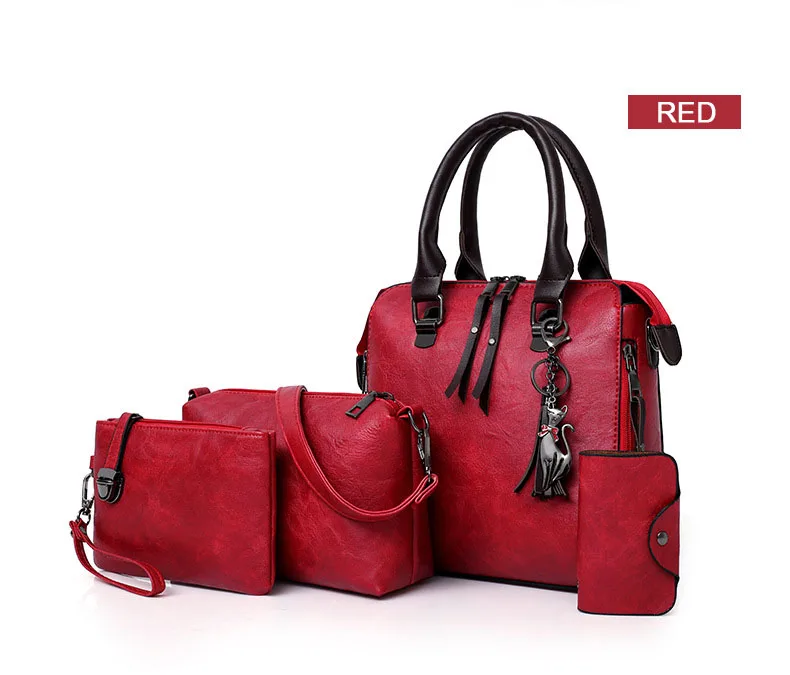 4pcs sets Fashion Vintage Handbag for Women Medium High Quality Oil Leather Shoulder Crossbody Bag Brown Black Female Tote Purse (18)