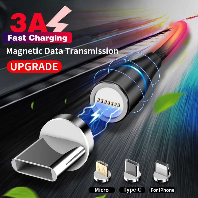 

Magnetic Charging Cable for IPhone XR 8 7 6 Data Cable for Huawei P30 Xiaomi Samsung S9 Micro USB C Type C 3A Fast Charging Wire