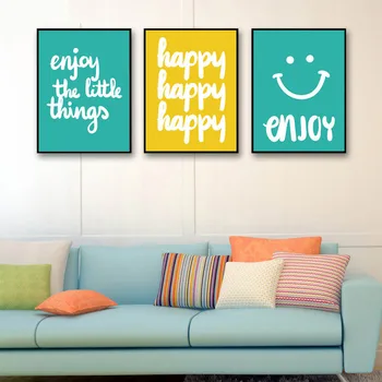

Canvas Painting Abstract Wedding Decoration Smiling Face And English Posters HD Prints Nordic Watercolor Picture Wall Artwork