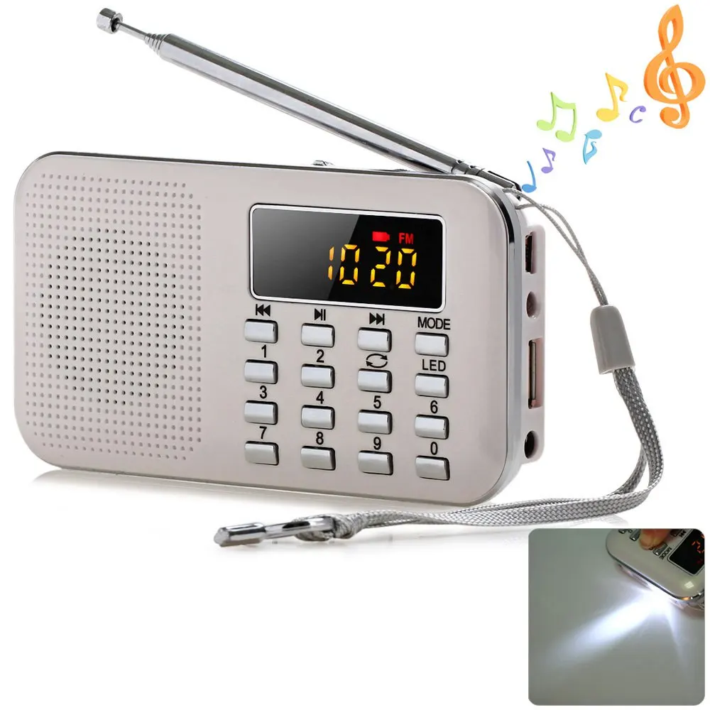 Мини Портативный FM радио цифровой ЖК-дисплей стерео перезаряжаемый динамик двухдиапазонный USB TF карта Mp3 музыкальный плеер с светодиодный светильник