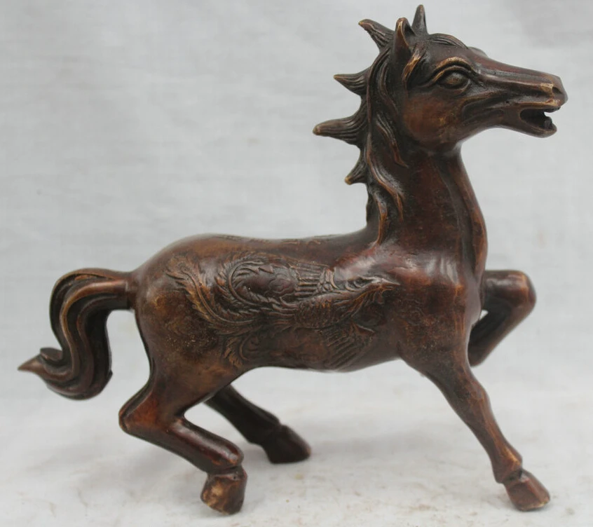 

8" China Chinese Fengshui Bronze Success Zodiac Year Tang Horse Phoenix Statue