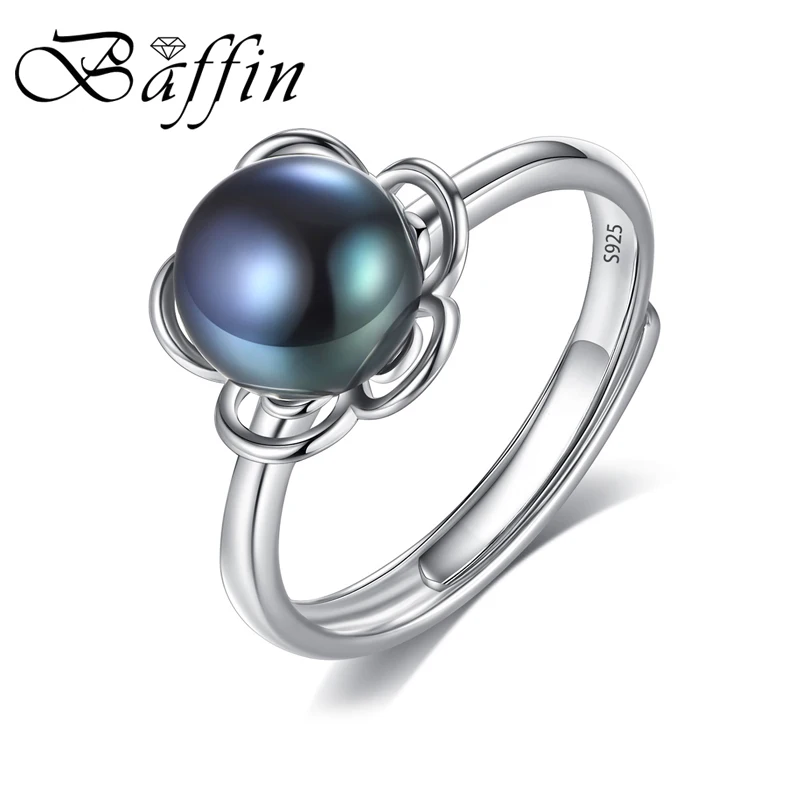 

Baffin 2018 New Silver Flower Open Ring For Women Party 925 Sterling Silver Jewelry Dark Color Freshwater Pearl Accessories