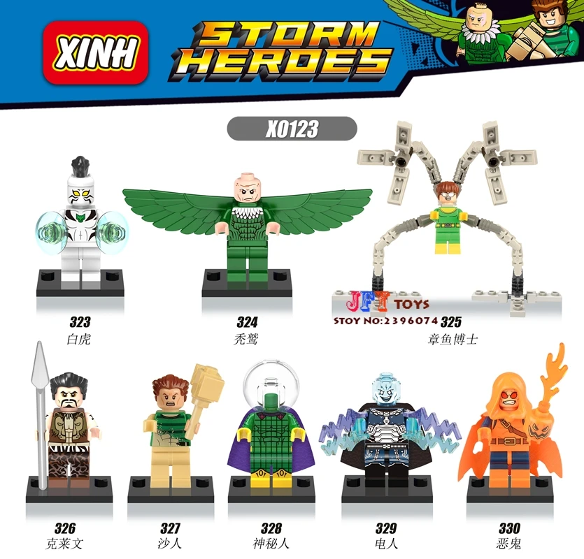 

8pcs star wars super hero marvel avengers Spider-Man Doctor Octopus Vulture Sandman Electro building blocks bricks toys juguetes