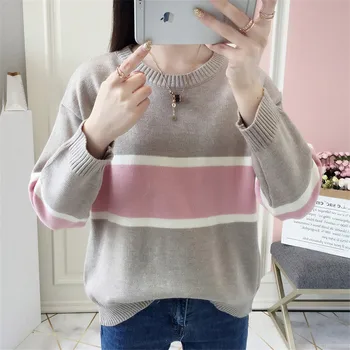 

Autumn Winter Round neck Sweater Women Pullover 2018 New Warm Sweater Pullover Fashion Slim Color match Winter Women Sweater 636