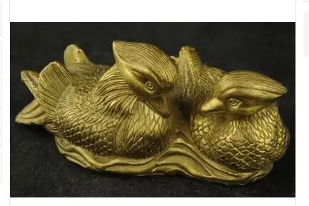 

Art Bronze Decoration Crafts Brass old collect China's rare manual brass couple of mandarin duck statue carving
