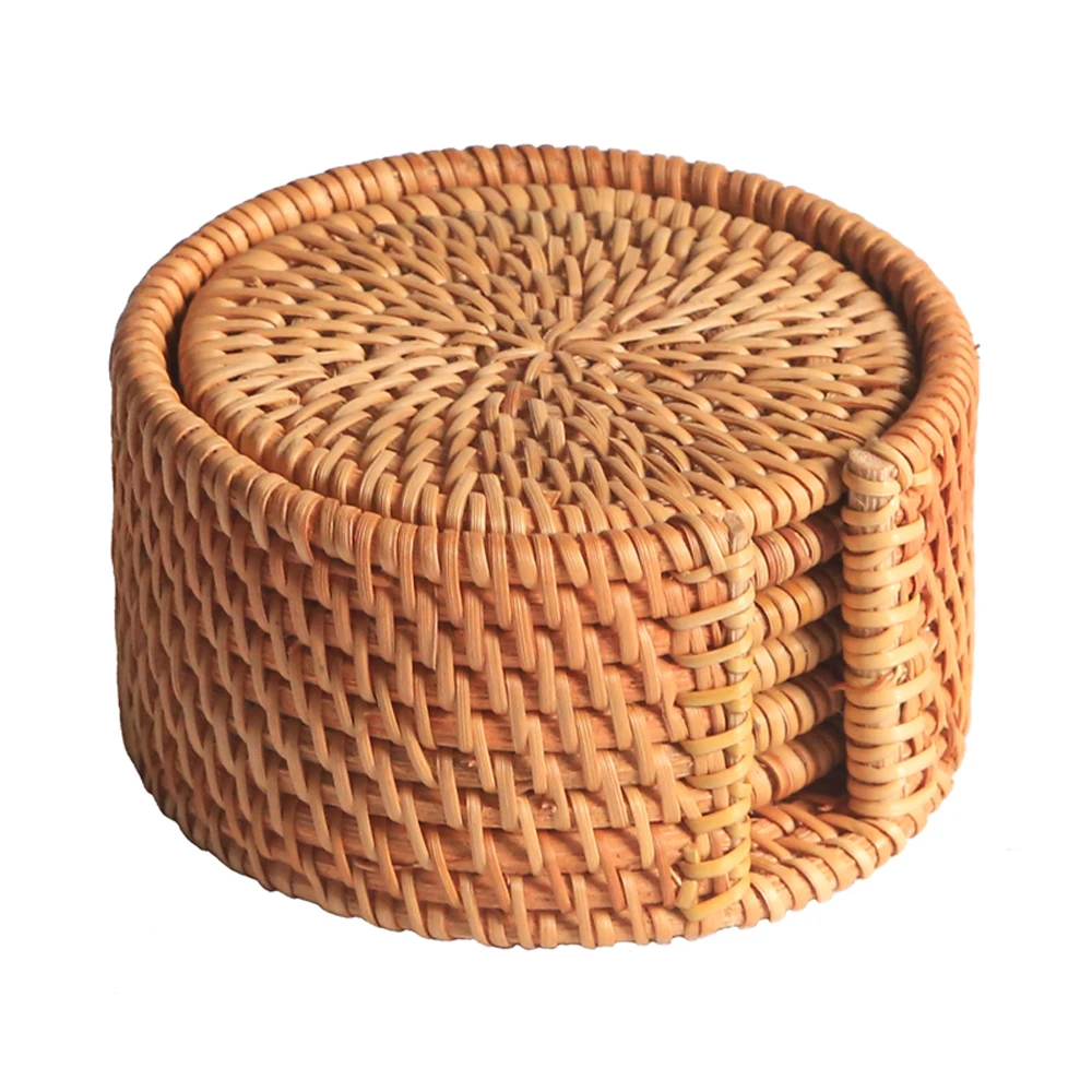 

6pcs/lot Creative drink Coasters set for kungfu tea accessories round tableware Placemat Dish mat Rattan Weave cup mat pad