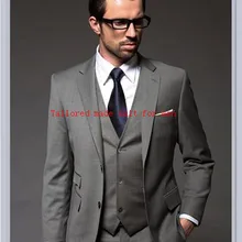 Новое поступление, свадебные костюмы с двумя пуговицами, смокинг для выпускного светло-серого цвета, лучшие мужские костюмы на заказ(пиджак+ брюки+ жилет+ галстук