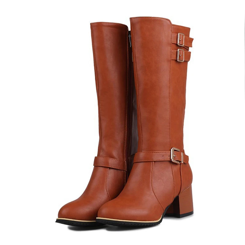 Women Riding Boots Round Toe Chunky Low Heel Motorcycle Boots Shoes Zip