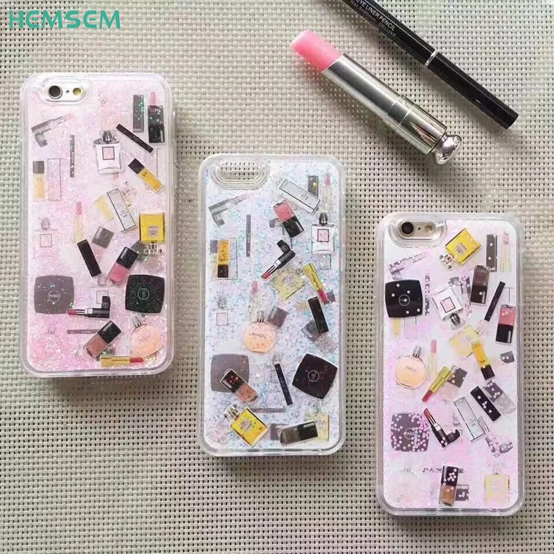 Fashion Cosmetic Makeups Lipstick Perfume Glitter Quicksand Phone Case