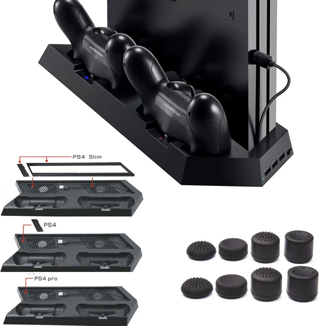 Cheap 3 in 1 PS4 Slim/Pro PS4 Vertical Stand w/ Cooling Fan Charging Stand Dual USB HUB Charger Ports for Playstation 4 PS4 Slim Pro