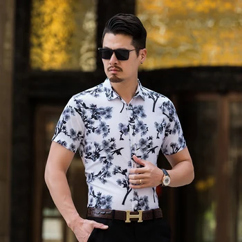 

Plus Size 7XL New Summer camisa Fashion Men's Shirt Slim Fit Men Short Sleeve Floral Shirts Mens Casual digital printing Shirt