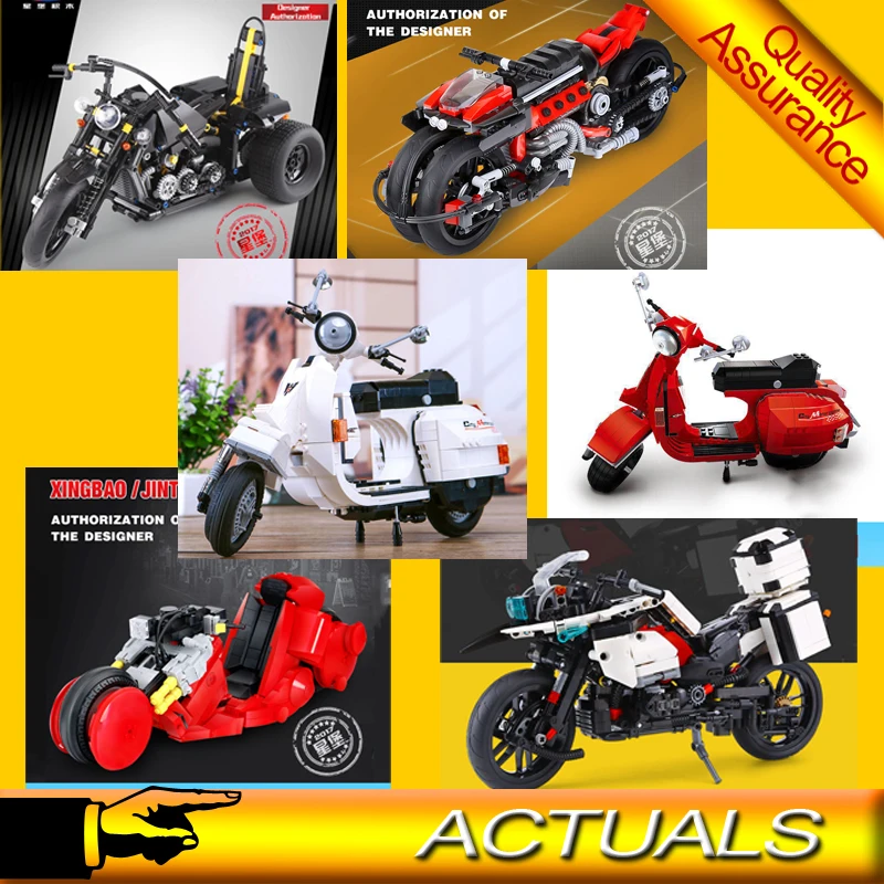 

Compatible Legoland Technic XingBao 03001 03002 03019 03020 03021 Citizen Akira Vespa P200 Moto Building Blocks Motorcycle Toy
