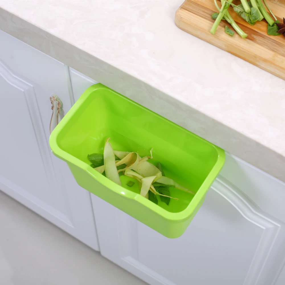 Plastic Hanging Trash Can and Mounted Waste Bin for Kitchen Cabinet Door Used as Kitchen Accessories