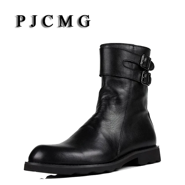 Pjcmg Men S Genuine Leather Black Outdoor Waterproof Rubber Buckle Pjcmg Men S Genuine Leather Black Outdoor Waterproof Rubber Buckle Strap Martin Business Office Formal For Mens