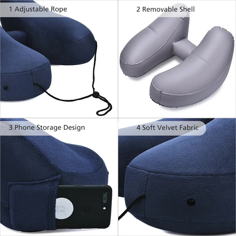 L047- Inflatable Travel Pillow Set for Airplanes Multifunction Traveling Neck Pillow Set with Hood for Women Men Kids (5)
