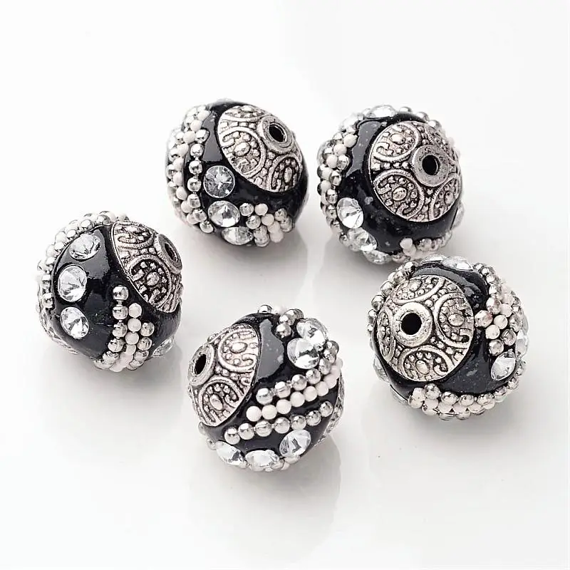 

5pcs Beads Fashion Jewelry Necklace Bracelet DIY Black Beads Handmade Indonesia Beads Alloy Cores Round Hole:2mm PANDAHALL