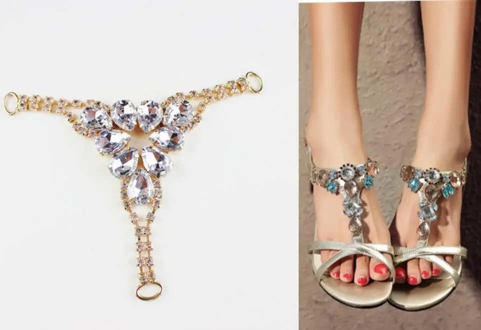 

5pcs Triangles Gold Plated + Clear Teardrop Crystal Rhinestone Bikini Connectors/ Buckle Metal Chain Apparel Bags Shoes Buckles
