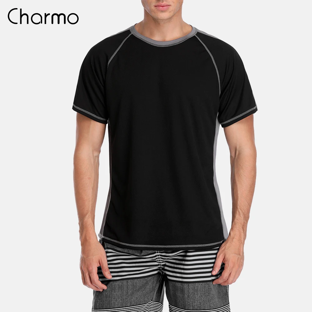 Charmo الرجال Rashguard الجاف صالح قميص قصير بدلة ركوب الأمواج الرجال الغوص قميص الأشعة فوق البنفسجية حماية طفح الحرس الأعلى UPF 50 + خليط الشاطئ ارتدا...