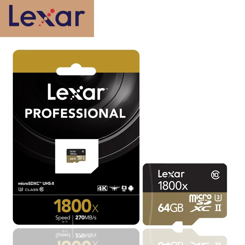 Lexar memoria карты Micro sd карта 270 МБ/с. 1800x64 GB microsd TF карты флэш-памяти UHS-II SDXC U3 для беспилотная спортивная видеокамера