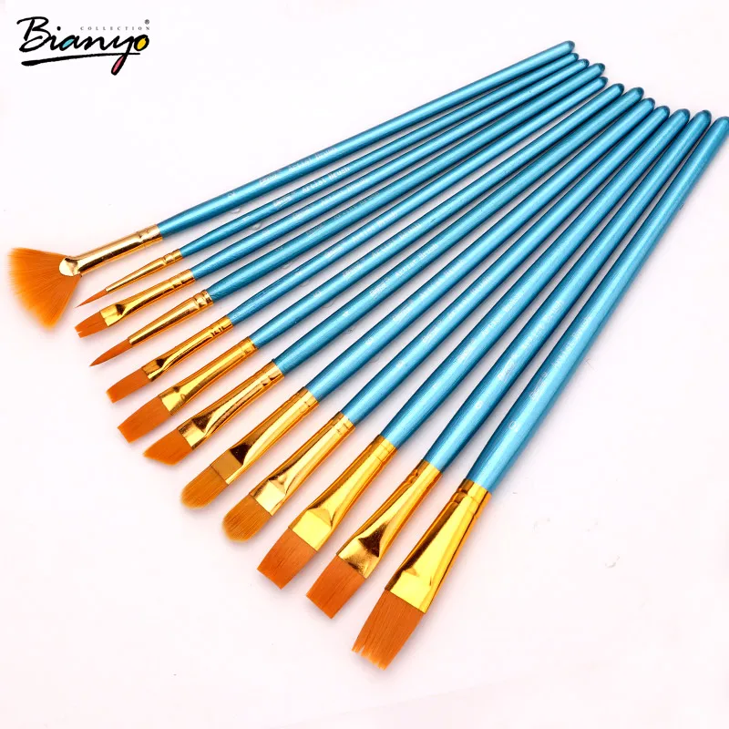 Koop Bianyo 12Pcs Different Size Artist Fine Nylon Hair Acrylic Paintbrush Set For Watercolor Gouache Painting Brushes Art Supplies