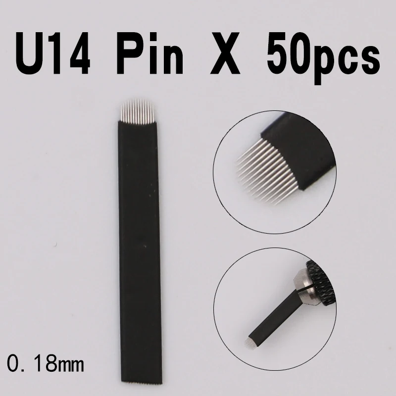 50 PCS Microblading Needles Black 14 Pins U Shape Permanent Makeup Blades Manual Eyebrow Tattoo Curved Blade For Pen | Красота и