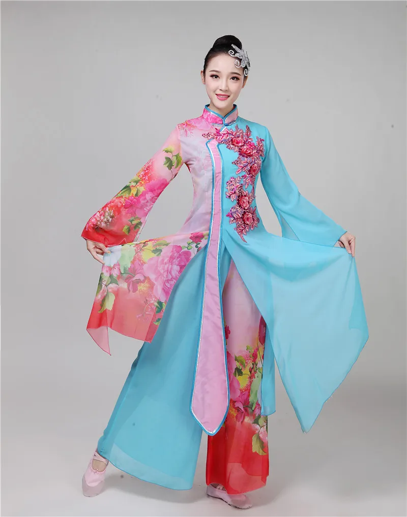 Китайский Hanfu женщин Китайский народный танец костюм для женщин Танцы r древнекитайский Карнавальный Костюм народное платье Синий Одежда