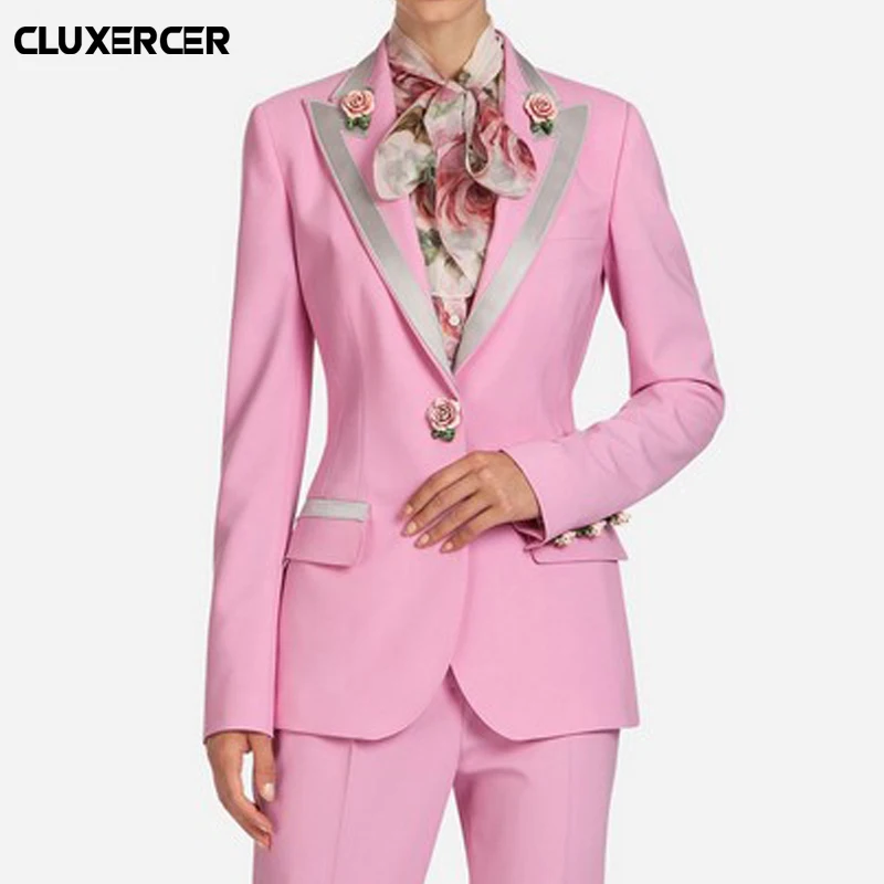

Spring Autumn Women's Suit jacket 2018 NEW Pink Elegant Fashion Single Button Office lady Blaze blazer feminino