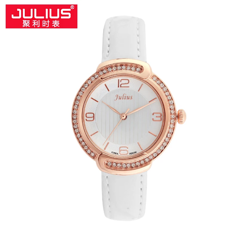 Бренд Julius Новое Прибытие Женщины Rhinestone Часы Женева Сталь/Женщины Whatch Розового
